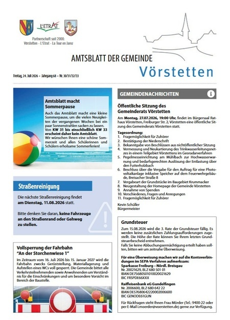 Amtsblatt der Gemeinde V�rstetten KW 30/2026
