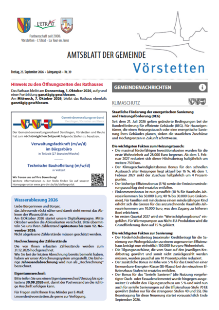 Amtsblatt der Gemeinde Vörstetten KW 39/2026 Amtsblatt der Gemeinde Vörstetten KW 39/2026